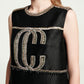 Black Sleeveless A-Line Dress with Embellished Logo Detailing