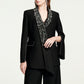 Black Wide-Leg Pantsuit with Embellished Cape Blazer and Lace Detail