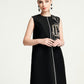 Sleeveless Black A-Line Dress with Beaded Front Embroidery