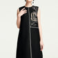 Sleeveless Black A-Line Dress with Beaded Front Embroidery