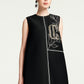 Sleeveless Black A-Line Dress with Beaded Front Embroidery