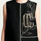Sleeveless Black A-Line Dress with Beaded Front Embroidery