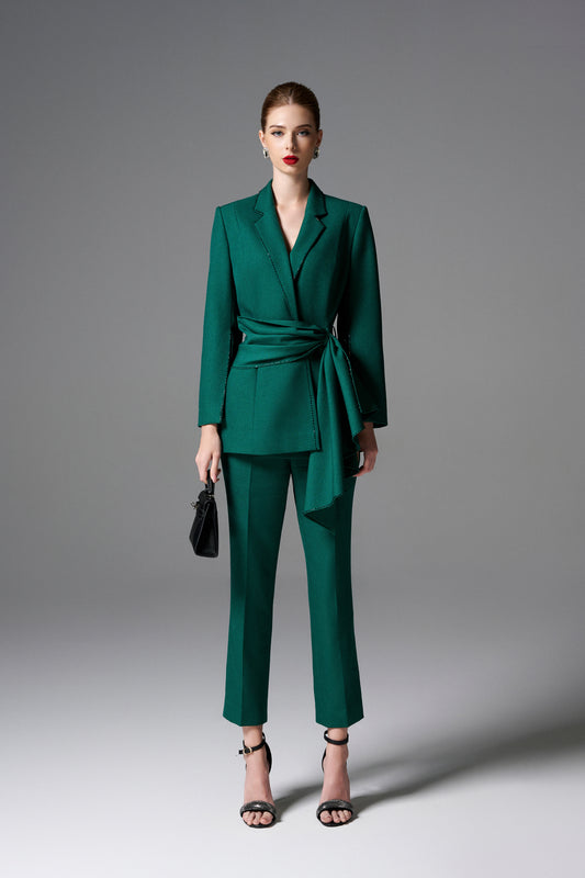 Emerald Green Belted Blazer & Pantsuit Set