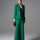 Emerald Green Jacquard Blazer & Wide-Leg Pants Set with Black Crop Top