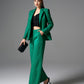 Emerald Green Jacquard Blazer & Wide-Leg Pants Set with Black Crop Top