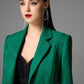 Emerald Green Jacquard Blazer & Wide-Leg Pants Set with Black Crop Top