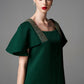 Emerald Green Evening Dress with Embellished Square Neckline