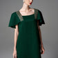 Emerald Green Evening Dress with Embellished Square Neckline