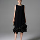 Sleeveless Black Midi Dress with Embellished Neckline and Ruffled Hem
