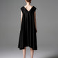 Black V-Neck Midi Dress with Beaded Shoulders