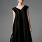 Black V-Neck Midi Dress with Beaded Shoulders
