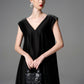 Black V-Neck Midi Dress with Beaded Shoulders