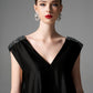 Black V-Neck Midi Dress with Beaded Shoulders