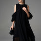 Black Cold-Shoulder Chiffon Dress with Beaded Collar