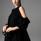 Black Cold-Shoulder Chiffon Dress with Beaded Collar