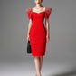 Puff Sleeve Pencil Dress with Beaded Shoulders