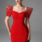 Puff Sleeve Pencil Dress with Beaded Shoulders