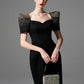 Puff Sleeve Pencil Dress with Beaded Shoulders