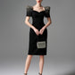 Puff Sleeve Pencil Dress with Beaded Shoulders