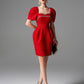 Bold Red Cocktail Dress with Embellished Sweetheart Neckline