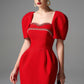 Bold Red Cocktail Dress with Embellished Sweetheart Neckline