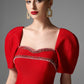 Bold Red Cocktail Dress with Embellished Sweetheart Neckline
