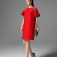 Red Shift Dress with Flutter Sleeves and Beaded Shoulder Detailing