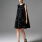 Black Sleeveless A-Line Dress with Abstract Beaded Design