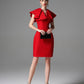 Red Ruffled Sleeveless Bodycon Dress with Statement Collar