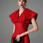 Red Ruffled Sleeveless Bodycon Dress with Statement Collar