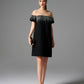 Black Off-Shoulder A-Line Dress with Beaded Embellishments