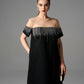 Black Off-Shoulder A-Line Dress with Beaded Embellishments