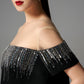 Black Off-Shoulder A-Line Dress with Beaded Embellishments