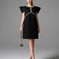 Black Structured A-Line Dress with Crystal Embellishments and Angular Sleeves