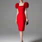 Red Cocktail Dress with Floral Puff Sleeves