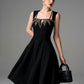 Black A-Line Evening Dress with Embellished Leaf Design