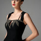 Black A-Line Evening Dress with Embellished Leaf Design
