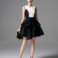 Black and White V-Neck Sculpted Cocktail Dress