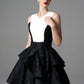Black and White V-Neck Sculpted Cocktail Dress