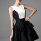Black and White V-Neck Sculpted Cocktail Dress