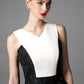Black and White V-Neck Sculpted Cocktail Dress