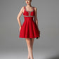 Red Fit-and-Flare Mini Dress with Crystal Embellished Neckline
