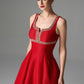 Red Fit-and-Flare Mini Dress with Crystal Embellished Neckline