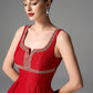 Red Fit-and-Flare Mini Dress with Crystal Embellished Neckline