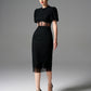 Black Lace Midi Dress with Sheer Cutout Waist