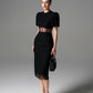 Black Lace Midi Dress with Sheer Cutout Waist