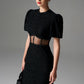 Black Lace Midi Dress with Sheer Cutout Waist