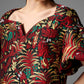Puff-Sleeve Floral Brocade Mini Dress - Red and Gold Print