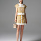 Two-Piece Tweed Mini Skirt Set with Gold Accents
