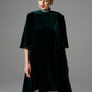 Emerald Green Velvet High-Low Dress with Beaded Collar